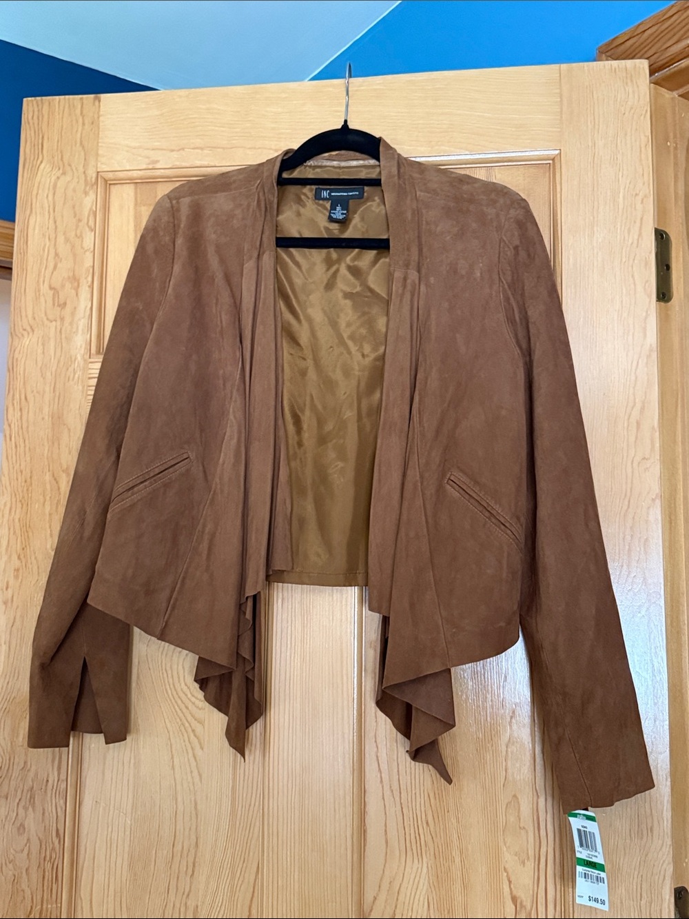 INC International Concepts Tan Brown Suede Draped Open-Front Jacket